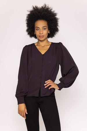 Carraig Donn Polka Dot Print V Neck Top in Black