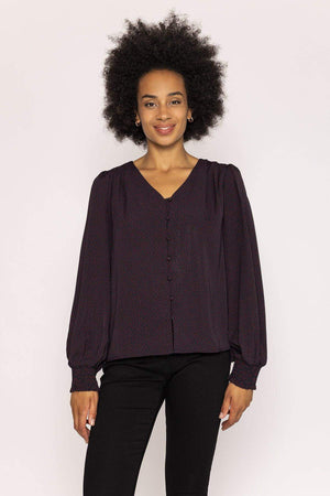 Carraig Donn Polka Dot Print V Neck Top in Black