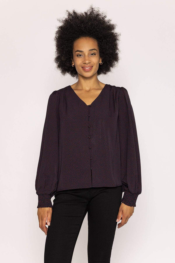 Carraig Donn Polka Dot Print V Neck Top in Black