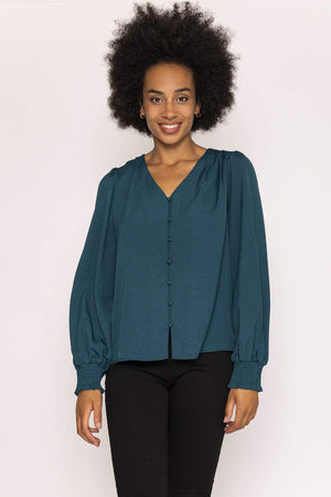 Carraig Donn Polka Dot Print V Neck Top in Teal