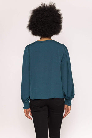 Carraig Donn Polka Dot Print V Neck Top in Teal