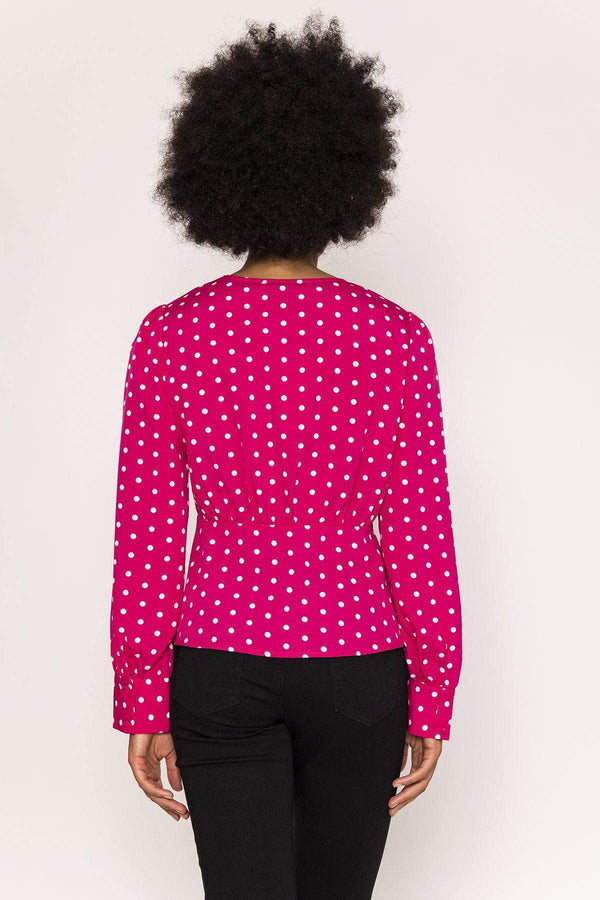 Carraig Donn Polka Dot V-Neck Blouse in Pink