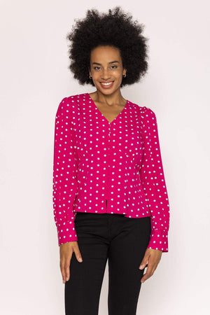 Carraig Donn Polka Dot V-Neck Blouse in Pink