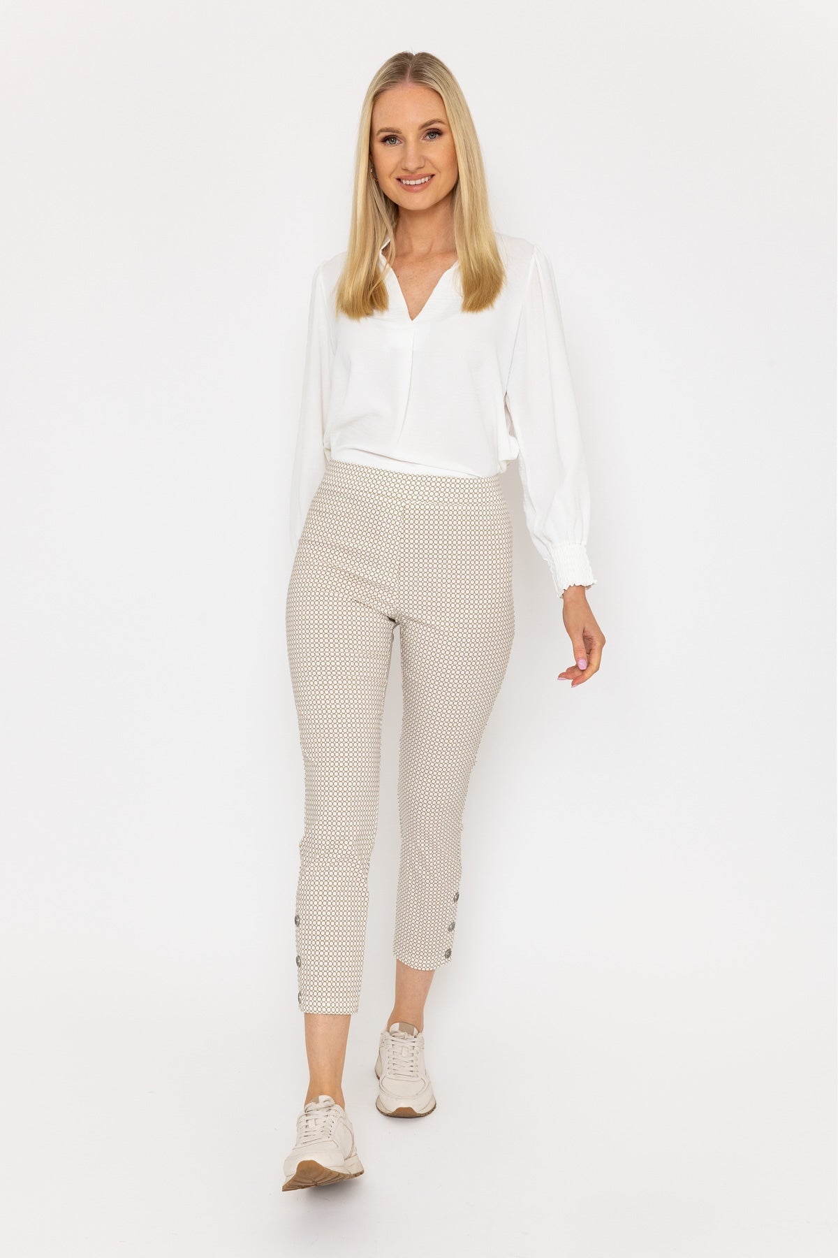Print Button Trousers in Sand