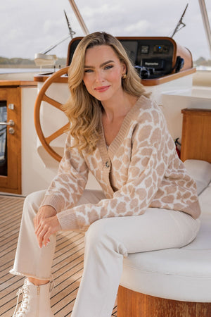 Carraig Donn Printed Cardigan in Beige