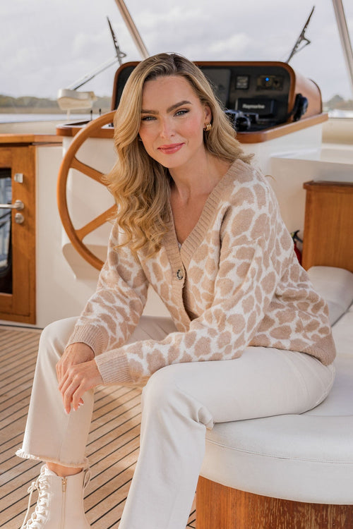 Printed Cardigan in Beige