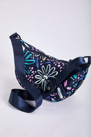 Carraig Donn Printed Crescent Shape Crossbody in Navy