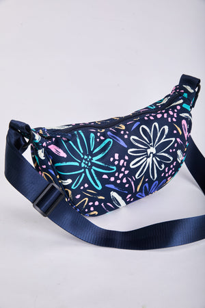 Carraig Donn Printed Crescent Shape Crossbody in Navy