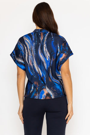 Carraig Donn Printed High Neck Sateen Top in Blue