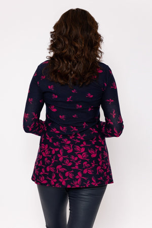Carraig Donn Printed Knit Tunic with Snood in Navy