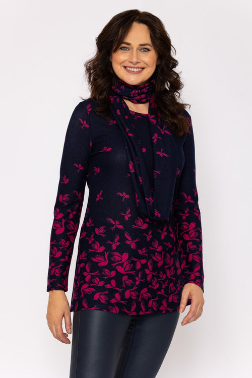 Printed Knit Tunic with Snood in Navy