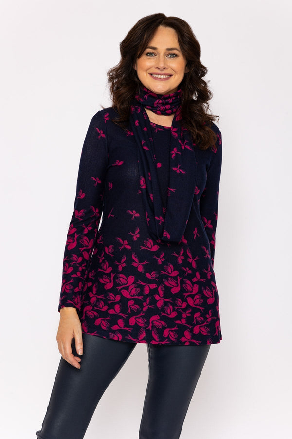 Carraig Donn Printed Knit Tunic with Snood in Navy