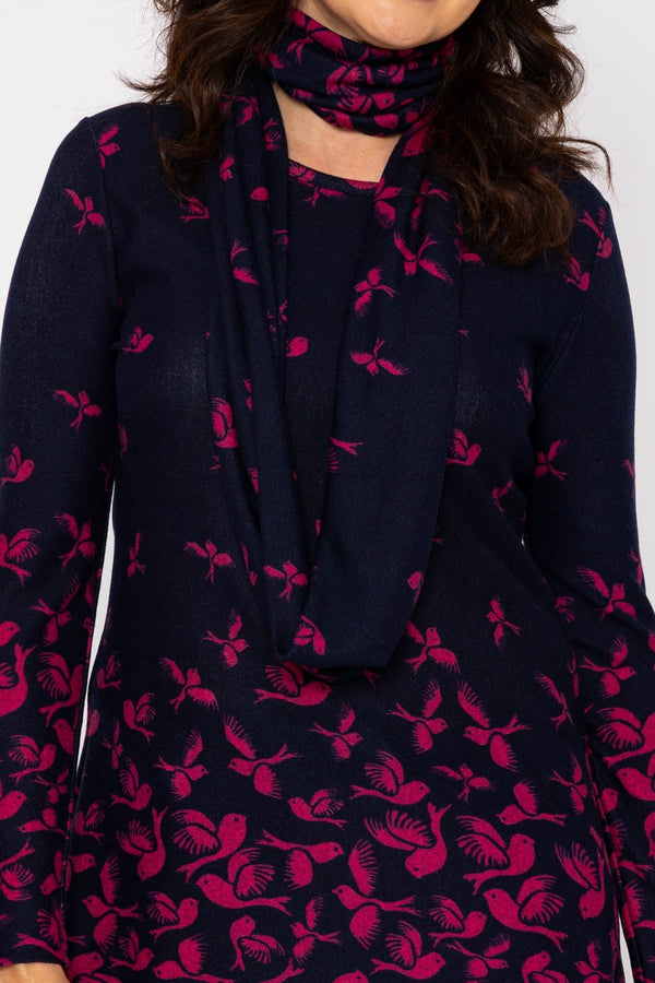 Carraig Donn Printed Knit Tunic with Snood in Navy