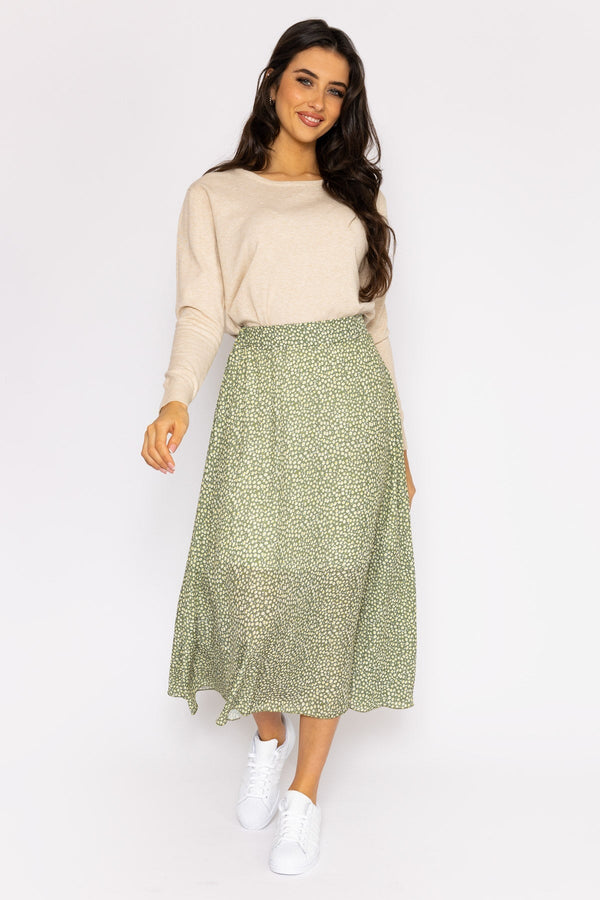 Carraig Donn Printed Midi Skirt in Green