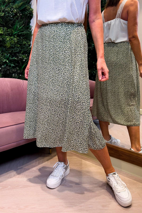 Carraig Donn Printed Midi Skirt in Green