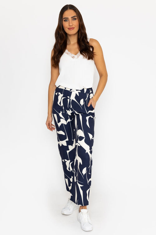 Printed Scuba Trouser in Navy