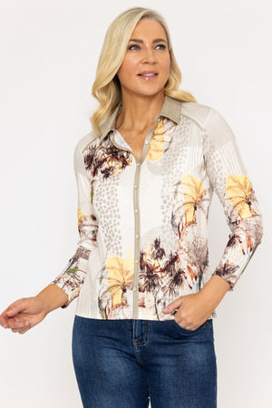 Carraig Donn Printed Shirt Blouse in Beige