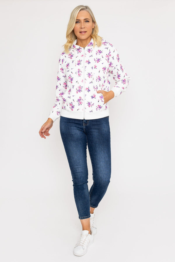 Carraig Donn Printed Textured Jersey Hoodie in Pink