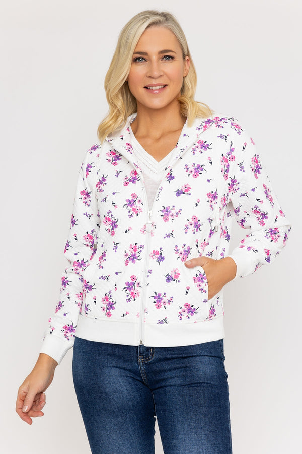 Carraig Donn Printed Textured Jersey Hoodie in Pink