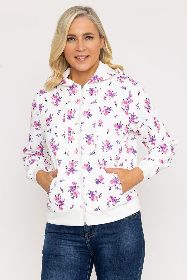 Carraig Donn Printed Textured Jersey Hoodie in Pink