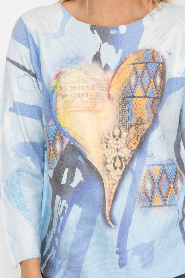 Carraig Donn Printed V-Neck Jumper in Blue