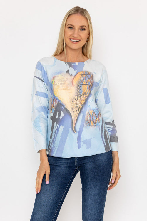 Printed V-Neck Jumper in Blue