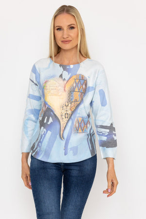 Carraig Donn Printed V-Neck Jumper in Blue