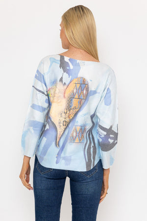 Carraig Donn Printed V-Neck Jumper in Blue