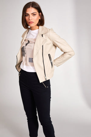 Carraig Donn PU Biker Jacket in Cream