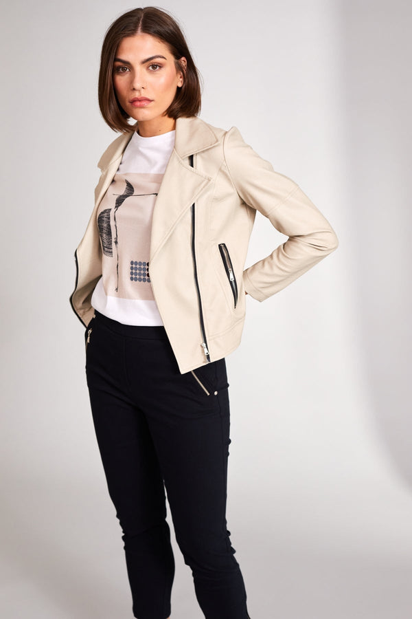 Carraig Donn PU Biker Jacket in Cream