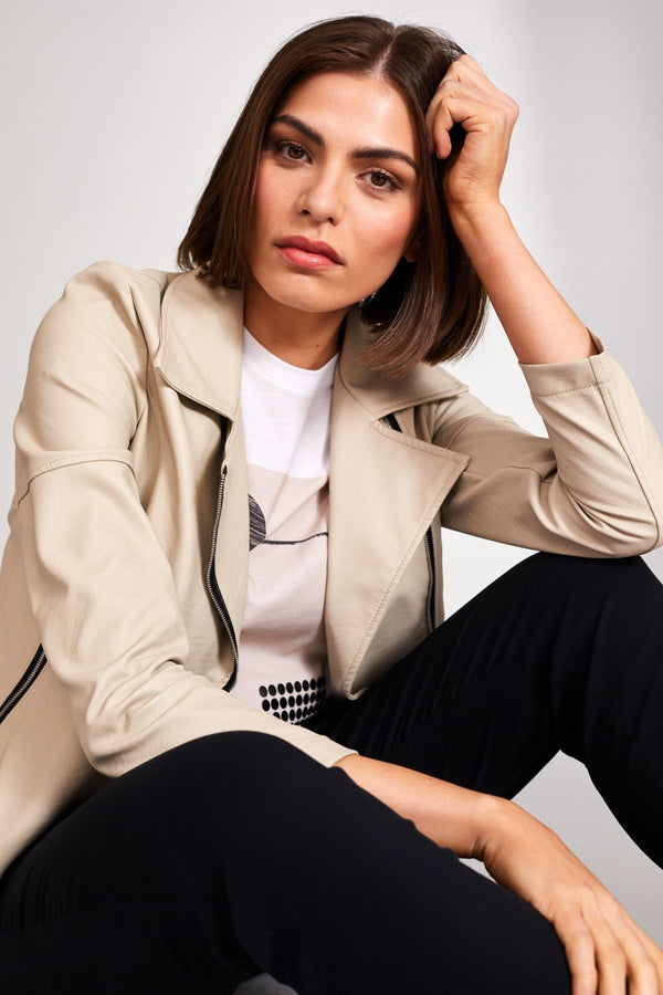 Carraig Donn PU Biker Jacket in Cream