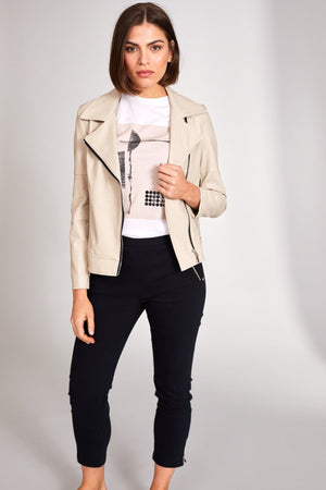 Carraig Donn PU Biker Jacket in Cream