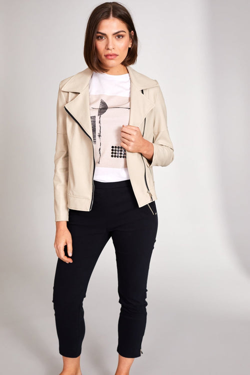Carraig Donn PU Biker Jacket in Cream