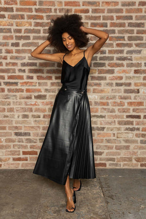 Carraig Donn PU Pleated Midi Skirt