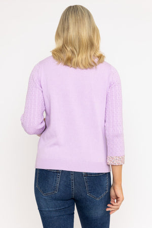 Carraig Donn Purple Cable Knit Sweater With Shirt Collar