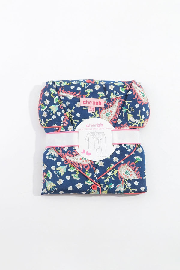 Carraig Donn Pyjama Set With 3/4 Leg in Navy Print