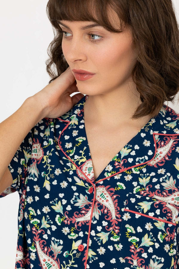 Carraig Donn Pyjama Set With 3/4 Leg in Navy Print