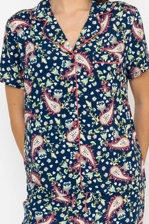 Carraig Donn Pyjama Set With 3/4 Leg in Navy Print