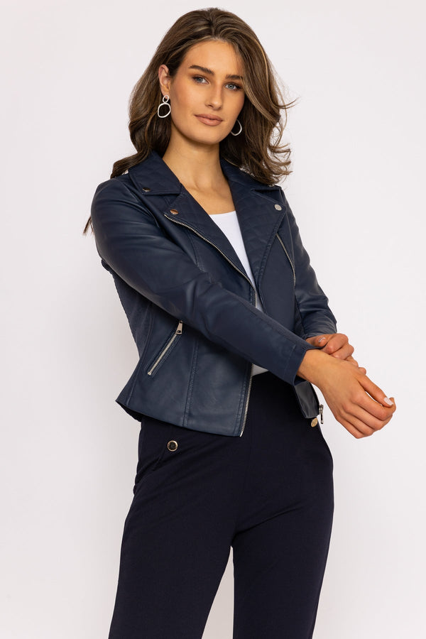 Carraig Donn Quilted Side Zip Jacket in Navy