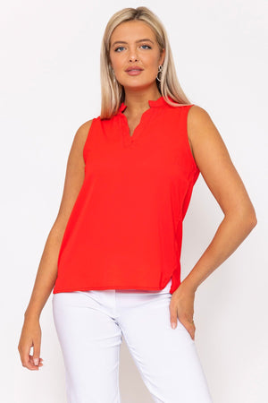 Carraig Donn Red Scallop Trim Sleeveless Top