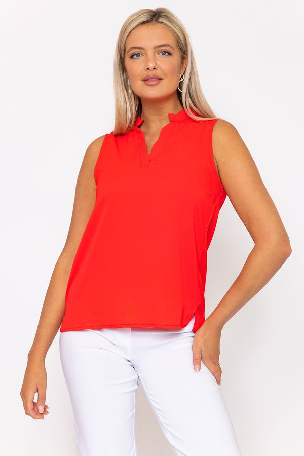 Carraig Donn Red Scallop Trim Sleeveless Top