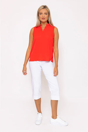Carraig Donn Red Scallop Trim Sleeveless Top