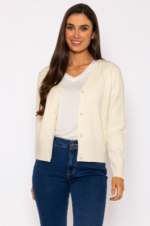 Carraig Donn Rib Crop Cardigan in Ecru
