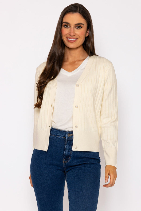 Carraig Donn Rib Crop Cardigan in Ecru