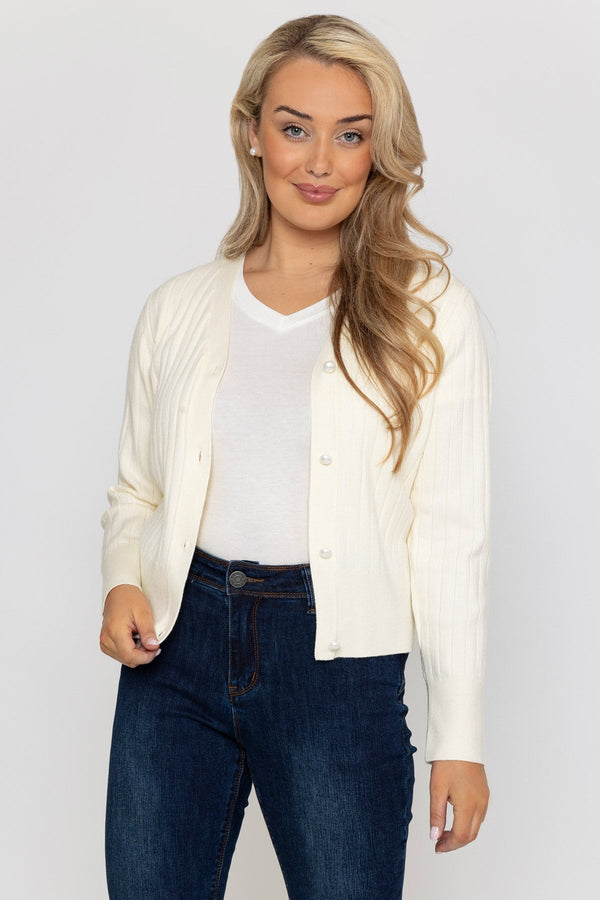 Carraig Donn Rib Crop Cardigan in Ecru
