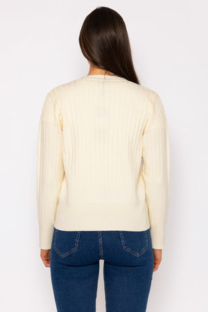 Carraig Donn Rib Crop Cardigan in Ecru