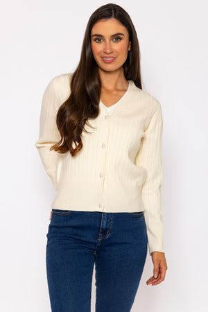 Carraig Donn Rib Crop Cardigan in Ecru