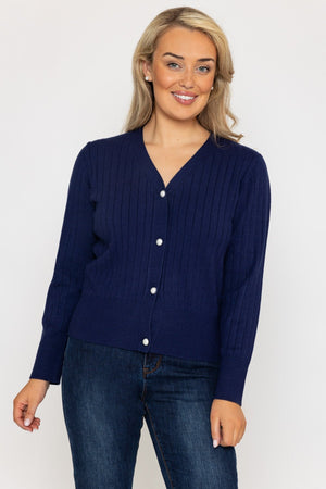 Carraig Donn Rib Crop Cardigan in Navy