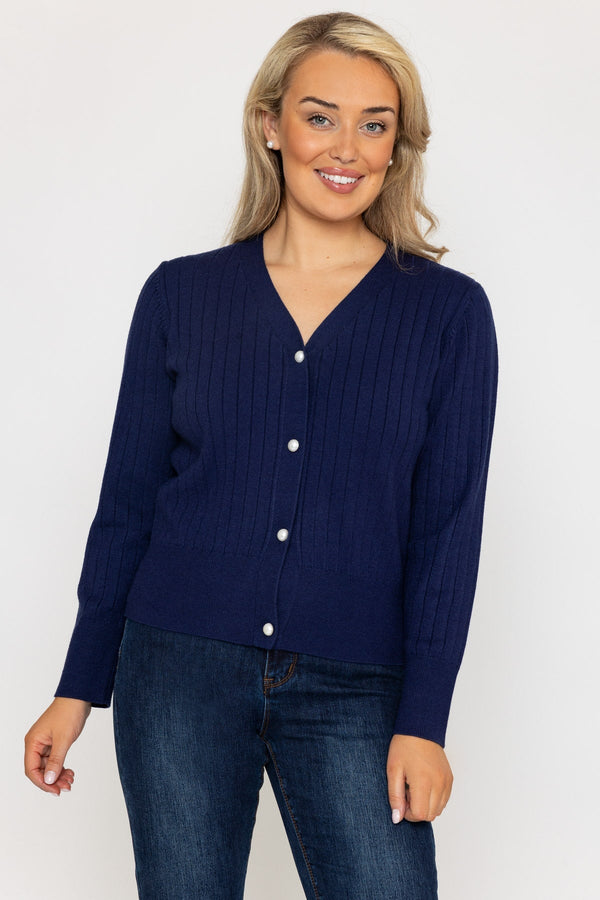 Carraig Donn Rib Crop Cardigan in Navy