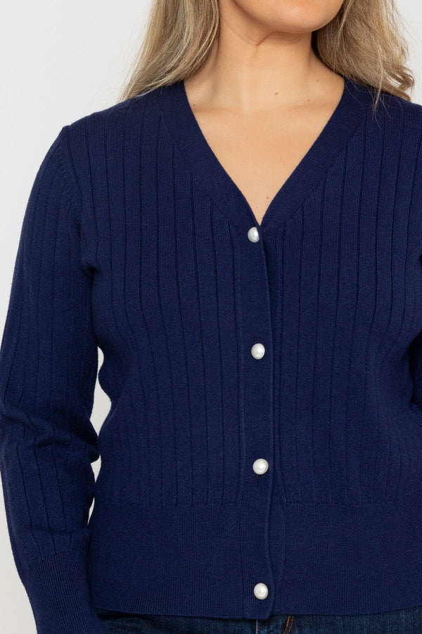 Carraig Donn Rib Crop Cardigan in Navy